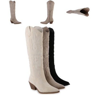 VAN HILL Damen Cowboystiefel Eleanor Stiefel Stickerei Trichterabsatz Trendy