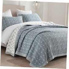 Cotton Quilt King Size - 100 Cotton King King 98"x106" Gray Blue/White