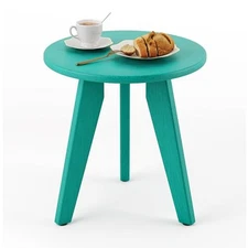 HDPE Outdoor Side Table, Small Round Side Table Weather 1PC Turquoise