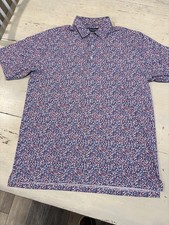 Donald Ross Polo Shirt Mens Large Red White Blue Star Print The Orchard Golf