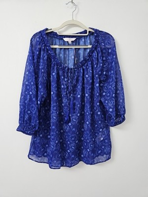 Julipa Blouse Womens UK10 Blue Nautical Seashell Print Sheer Boho Top