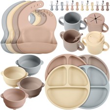 32 Pack Silicone Baby Feeding Set Baby LED Weaning Supplies Includes Suction ...