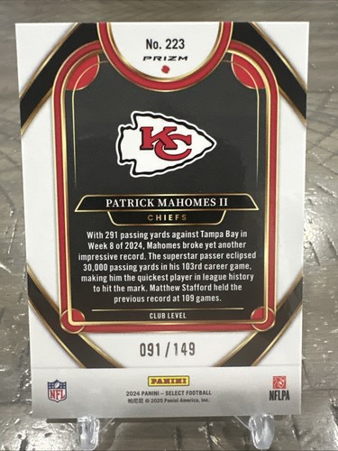2024 PANINI SELECT - PATRICK MAHOMES - TRI COLOR PRIZM #/149 - Picture 2 of 2