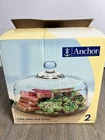 VTG Anchor Hocking Glass Cake Plate with Dome Lid In Original Box + Cake Stand