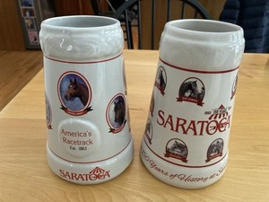 Lot of 2 Saratoga Race Course NYRA Souvenir/Commemorative Beer Steins Giveaways