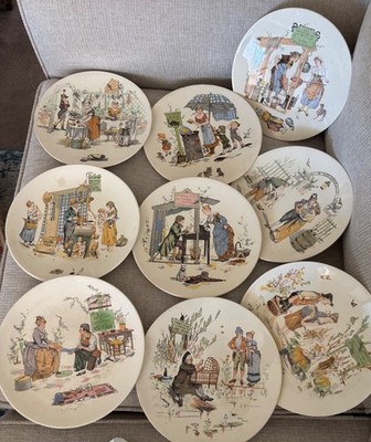 9 Antique Sarreguemines French Faience Richard Froment Artist Story Plates