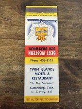 D1403 Twin Island Motel Gatlinburg TN Best Western Vintage Matchbook Cover