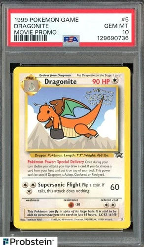 1999 Pokemon Game WB First Movie Stamp Movie Promo #5 Dragonite PSA 10 GEM MINT