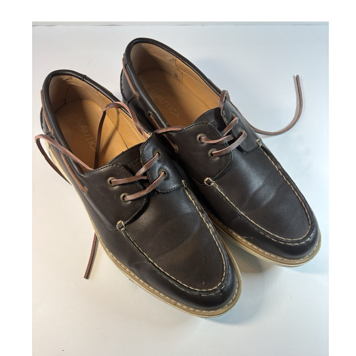 Nautica Brown Leather Boat Shoes Men's Lace-Up Comfort Size 13