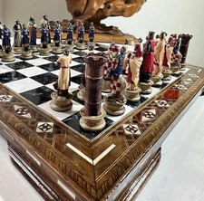 Crusaders Chess Set Solid Wood Inlaid Board Hand Painted | Christmas Gift Idea