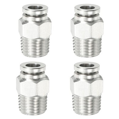 4 Pcs Push to Connect Fitting 304 Stainless Male Straight 1/4'' Tube OD 1/4'' NPT