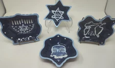 VTG Ambiance Collection Shalom Blue Hand Painted Tidbit Dish Tray Lot (4) ST33