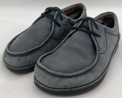 Birkenstock Pasadena Blue Gray Nubuck Suede Leather Moc-Toe Shoes