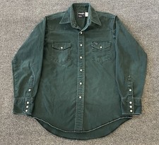 VTG 90s Wrangler Pearl Snap Western Shirt SZ 16 34 Green Denim Cowboy Cut Twill