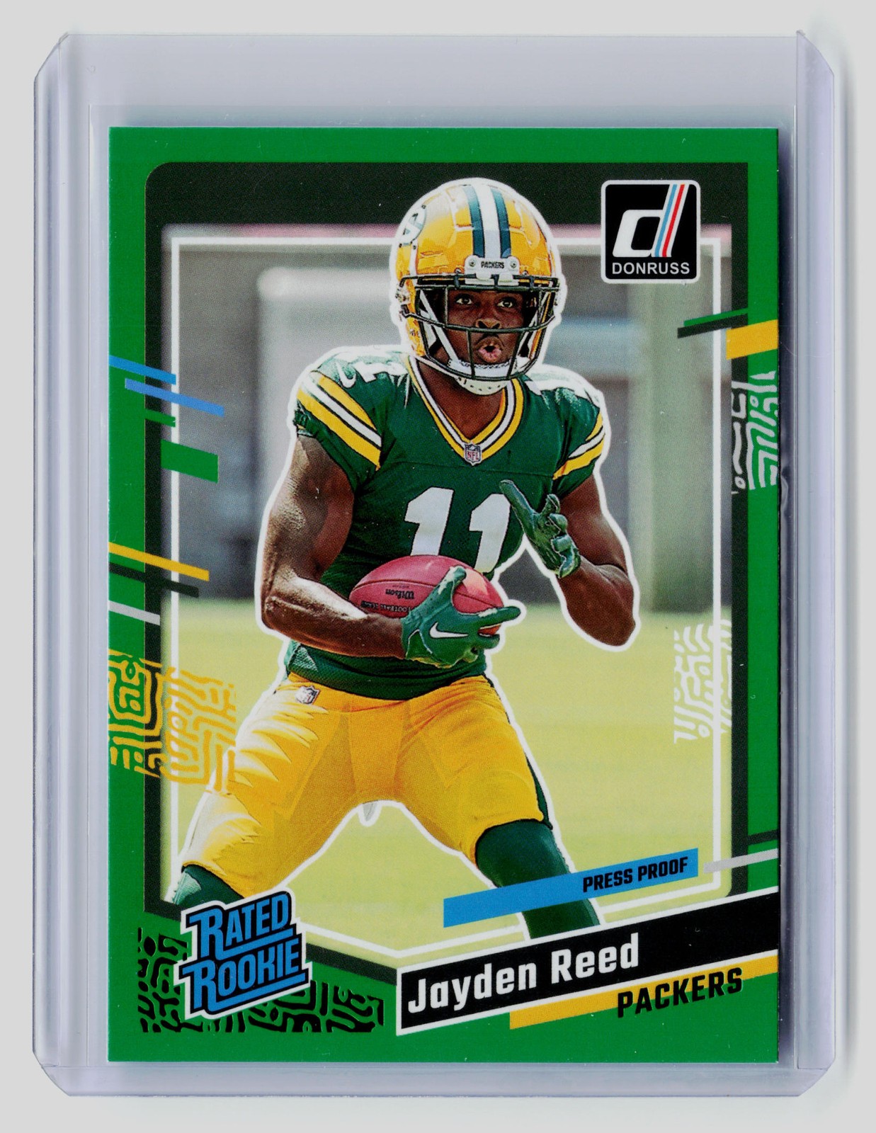 2023 Donruss Jayden Reed #334 Green Press Proof Rated Rookie
