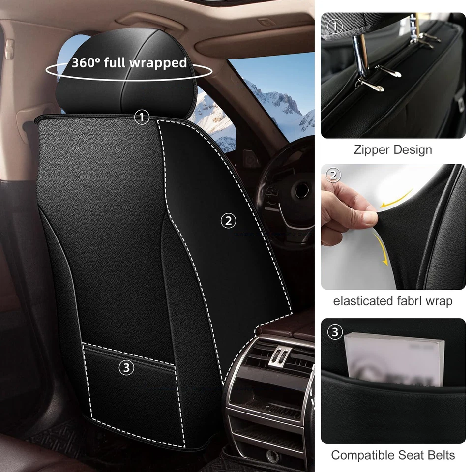 Car 5 Seat Covers Faux Leather Front Rear Seat Pad For Cadillac STS 2005-2011 - Imagem 3 de 4
