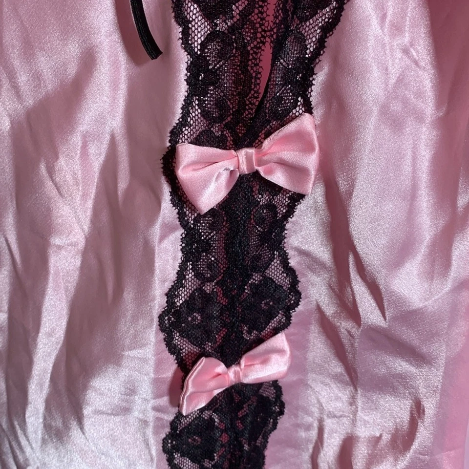 Babydoll Chemise Vintage Elegante Momentos Mujer M Rosa Negro Lazo Encaje Cachicho Foto 3 de 4