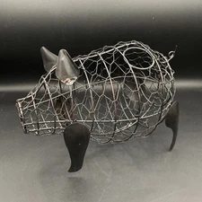 Pig Cork Holder - Metal & Chicken Wire - Hinged Door on Belly - Wine Home Decor