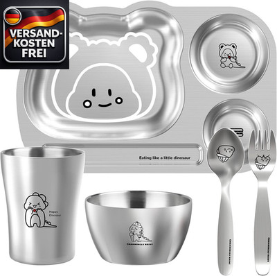 Babygeschirrset Edelstahl 5-teilig antibakteriell bruchfest für Kinder