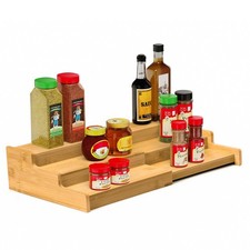 Spice Rack 3-Tier Natural Bamboo, Adjustable Cabinet Organizer Shelf