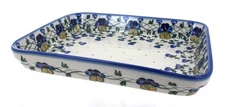 Blue Rose Polish Pottery Pansies Large Rectangular Baker