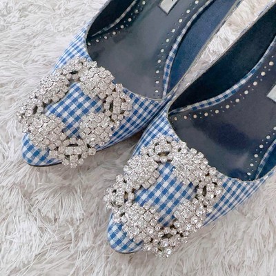 Chaussures Manolo Blahnik Vispono Hangisi Bleu à Paillettes - Taille 39 - Neuf Avec Boîte