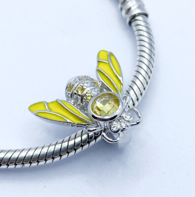 Honigbiene Charm Perle Zwischenring Stopper Insekt echt 925 Sterling Silber  