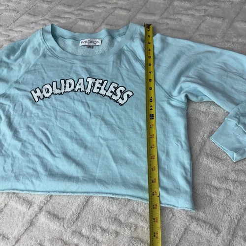 Wild fox Blue Graphic Sweatshirt Cropped Tee Shirt Womens Size M Casual Tops - Picture 14 of 15