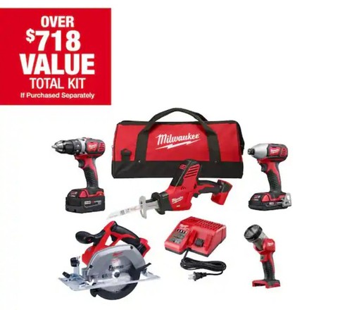 Milwaukee 5-Tools M18 18-Volt Lithium-Ion Cordless Combo Tool Kit With batteries