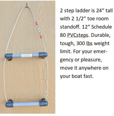 2 Step FOLDING Cable Boat Ladder Use on Pontoon, Sailboat, Power Boat Dingy