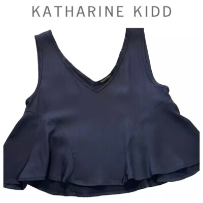 Katharine Kidd Women's Navy Blue Crop Ruffle Tank Size 2 USA