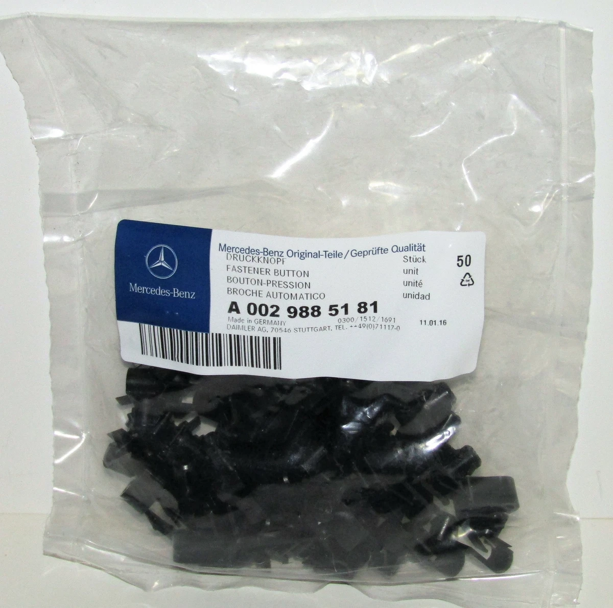 NEW GENUINE MERCEDES BENZ FASTENER BUTTON PACK OF 50 OEM PART NO  