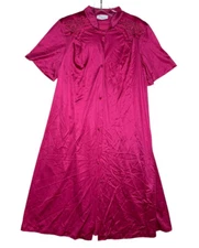 Vintage Vanity Fair Nightgown Size Small Magenta Pink Long Embroidery Button Up