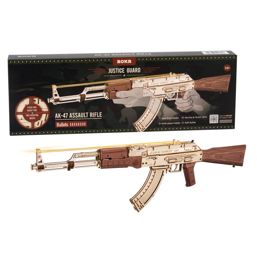 Rokr Automatic Rifle AK-47 Gift for Boys Wooden Puzzle Gun Double Firing  Model