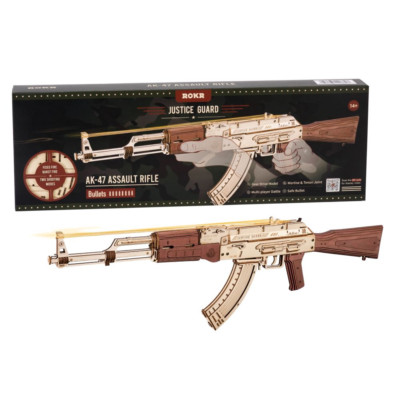 Rokr Automatic Rifle AK-47 Gift for Boys Wooden Puzzle Gun Double Firing Model