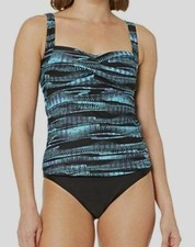  149 Tyr Sport Women's Blue Printed Twisted Bra Tankini Top Swimsuit Size 6