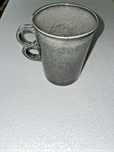 Bennington Potters Black Green Double Finger Mug 1340 Pottery Coffee Cup Vermont
