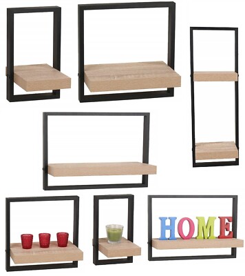 Stylish Floating Wall Shelves Display Shelf Bookshelf Storage Unit Metal Frame