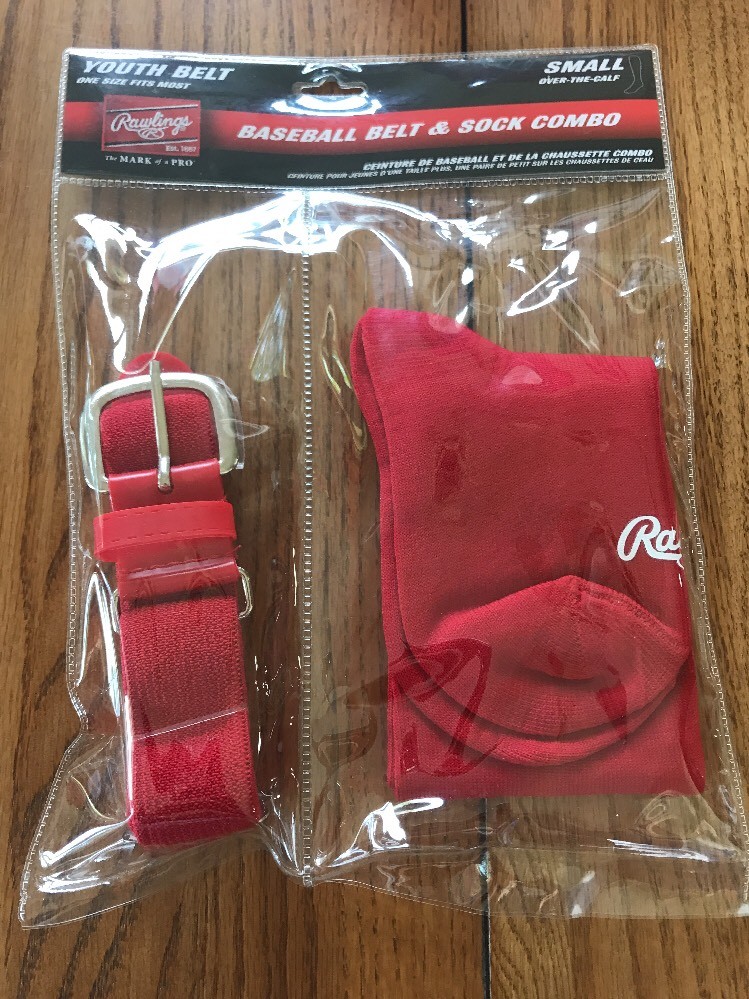 New Rawlings Youth Red Baseball Belt And Sock Combo Pack Size Small