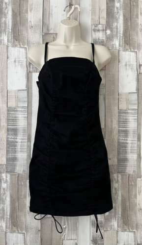 Topshop Black Denim Ruched Mini Dress Size UK 8 Petite - Picture 1 of 3