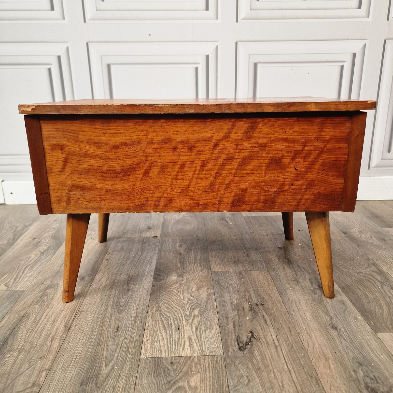 Vintage Wood Sewing Box On Legs Side Table Stool Lift Up Storage