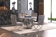 Round 130 Marble Dining Table with 4 Chairs, Stunning Design with Velvet Chairs
