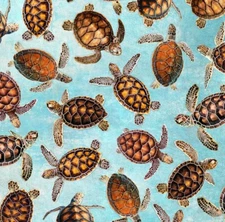 Fabric Sea Turtles on Aqua Cotton TIMELESS TREASURES 1/4 yard  C-1235BEACH