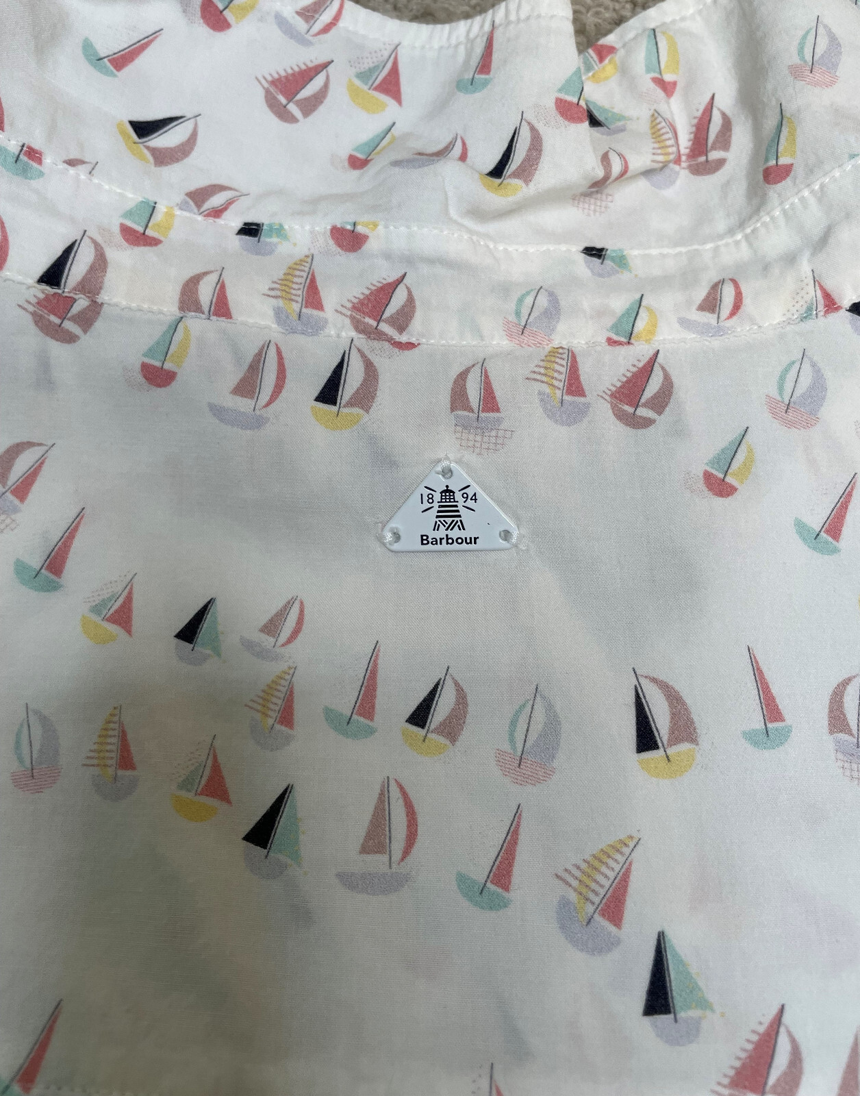 Barbor Sailboat LS Blouse Shirt Top Womens 10 Vintage White Multi Button Front image 6