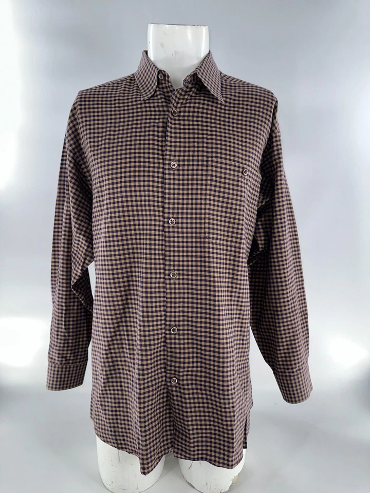 Camisa de Vestir Neiman Marcus Hombre S Púrpura Marrón Cuadros 100% Algodón Italia YGI I4-6 Foto 2 de 4