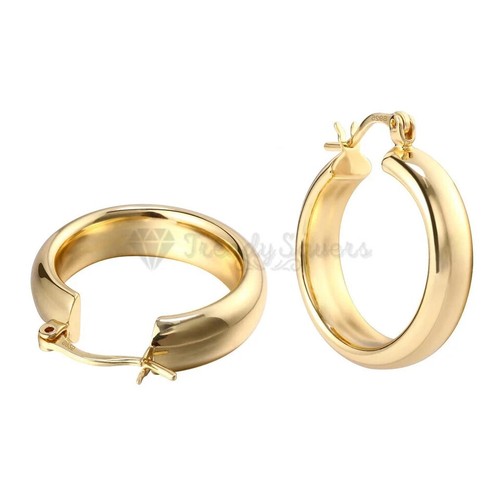 Gold Plated Big Round Chunky Hoop Fashion Earrings UK 925 Sterling Silver Filled - Picture 8 of 11