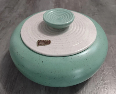 Vtg 1950's A.C. Davey California Pottery Aqua Speckled Casserole Serving Dish