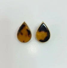 E0792 Brown Acrylic Tortoise Design Teardrop Shape mini Stud post Earrings
