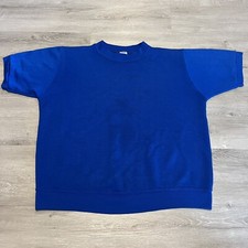 Vintage 60s Crewneck Sweatshirt Mens L Blue Blank Short Sleeve Large Rare Orlon