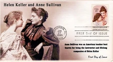 AO-1874, 1980, Helen Keller and Anne Sullivan, Add-on Cachet, First Day Cover, S